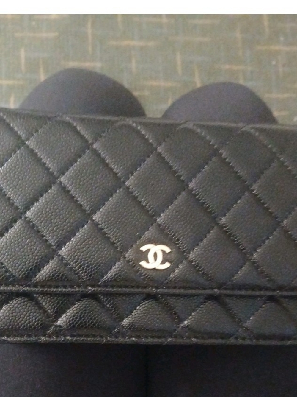 NWOT Auth CHANEL Black Leather Quilted Caviar Wallet with Gold CC Emblem